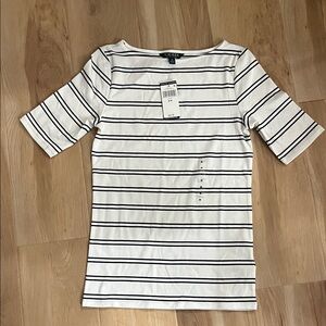 Lauren Ralph Lauren Women's White and Black Striped Tee